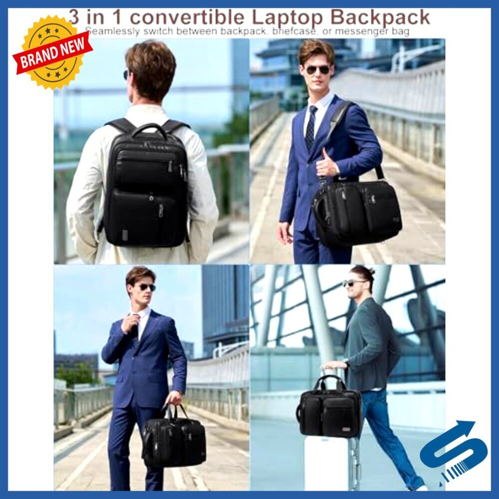 Vegan Leather Convertible Laptop Bag Expandable Backpack Briefcase Messenger - Picture 2 of 7